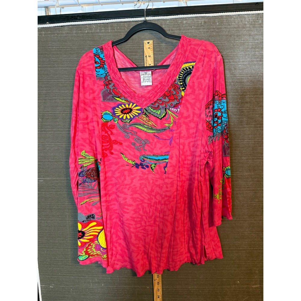 Parsley & Sage Pink Floral Paisley V-Neck Tunic Top 3/4 Sleeve Plus Size